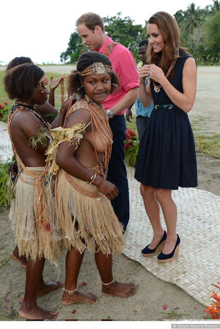 Kate Middleton and Prince WIlliam are welcomed to Marau Solomon Islands 0912