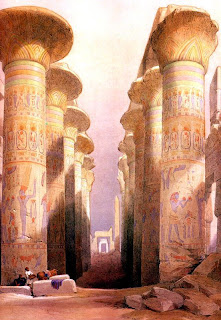 قاعة الأعمدة الكبرى بمعبد الكرنك أحد أشهر وأهم آثار عصر الرعامسة كما رسمها الفنان العالمى الشهير ديفيد روبرتس