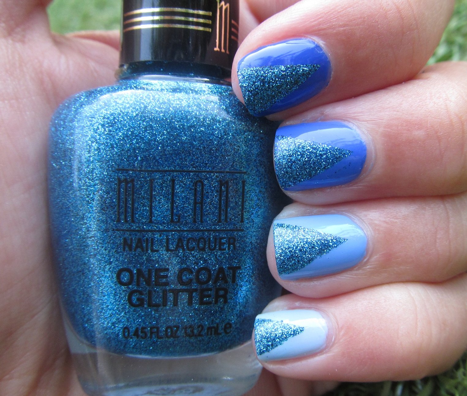 Just For Fun Blue Ombre Nails With Blue Glitter Triangle
