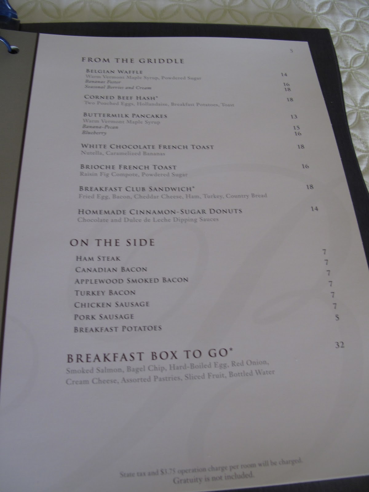 LAS VEGAS DAZE Bellagio Room Service Menu