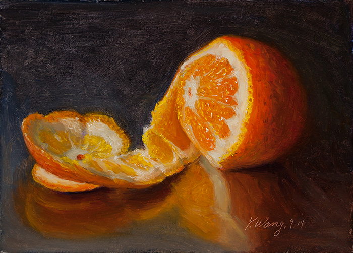 Wang Fine Art orange pealed daily painting still life a painting a day