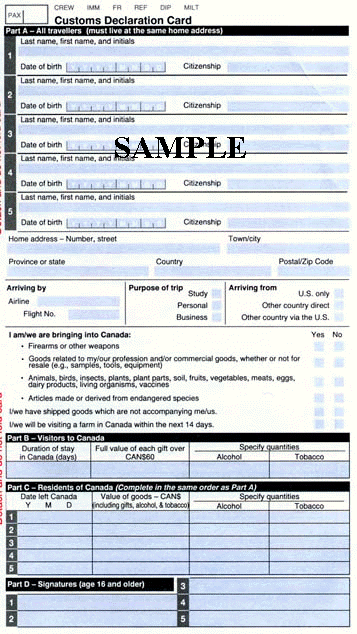 Custom declaration form canada