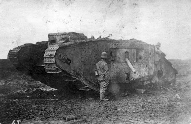 German soldier with destroyed British tank Battle Arras