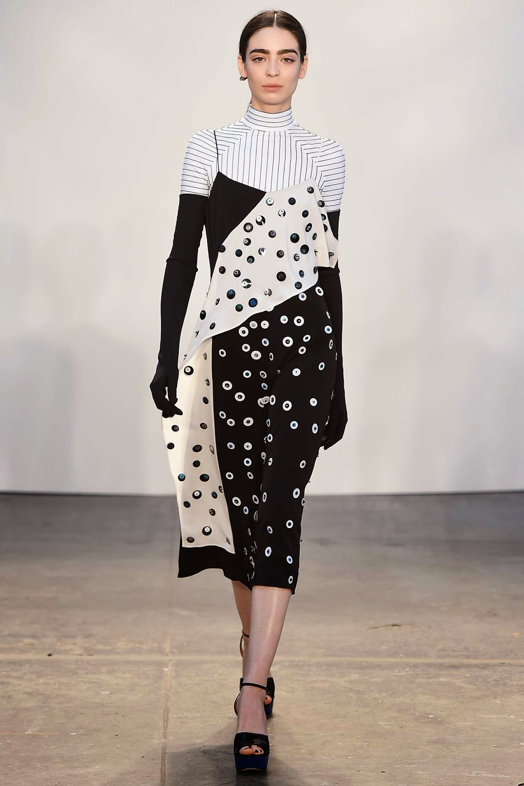 Tanya Taylor Fall Winter 2015 black and white dress with dots & circles print