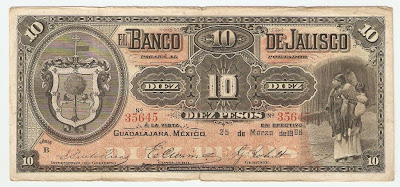 Mexico banknotes 10 Pesos banknote bill Banco de Jalisco