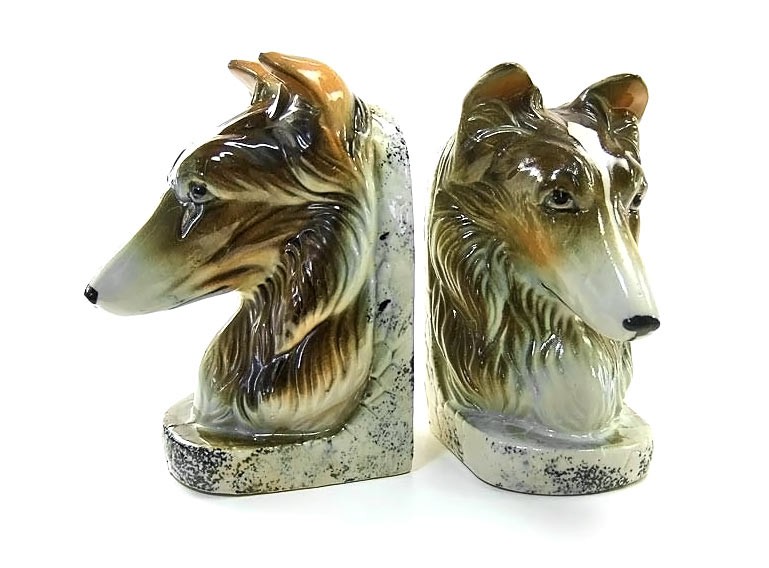 Mod Boho Girl and Dog Bookends Made in Japan Book Ends Hippie
