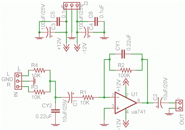 simple subwoofer lowpass filter using ua741 single op amp icsimple subwoofer lowpass filter using ua741 single op amp ic