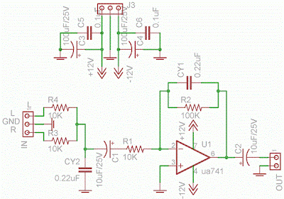 simple subwoofer lowpass filter using ua741 single op amp icsubwoofer lowpass filter using ua741 single op amp ic