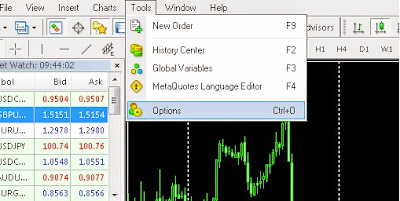 menu pilihan tool pilih option pada metatrader 4