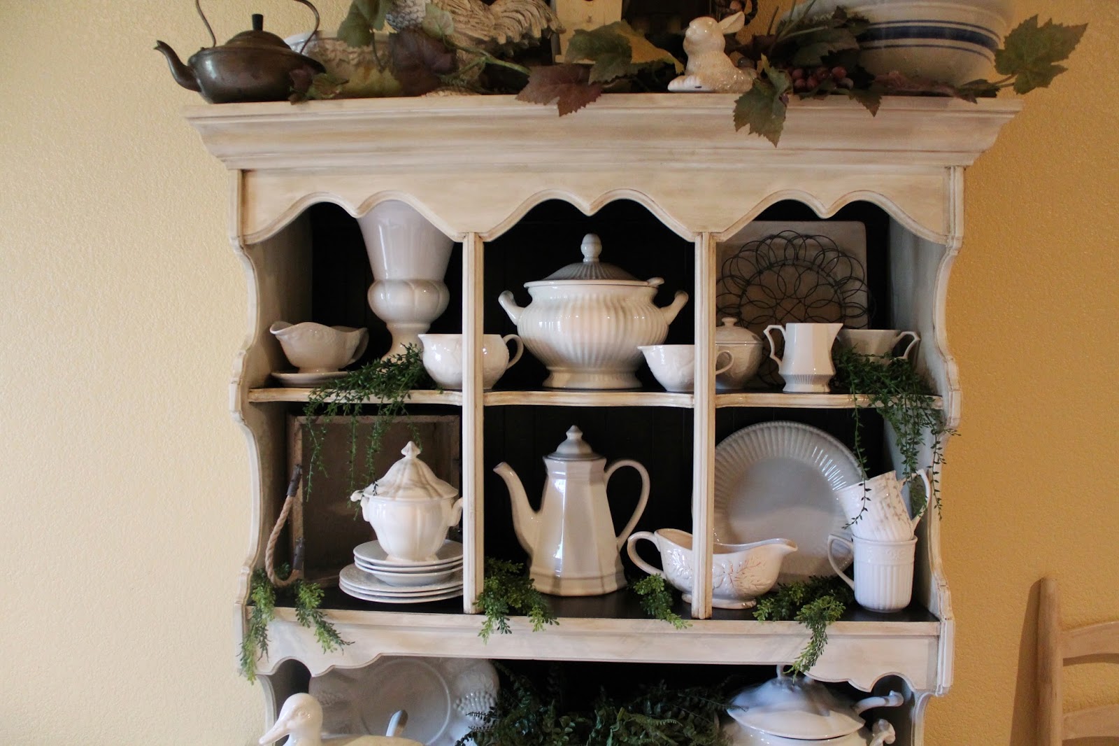 Southern Seazons French country hutch and tea cups