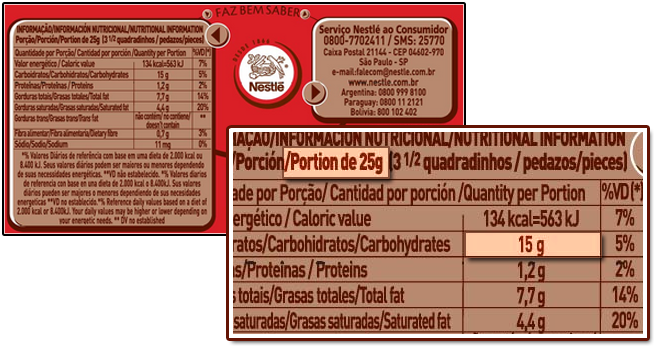 Rótulo do chocolate ao leite Nestlè Classic Informações nutricionais