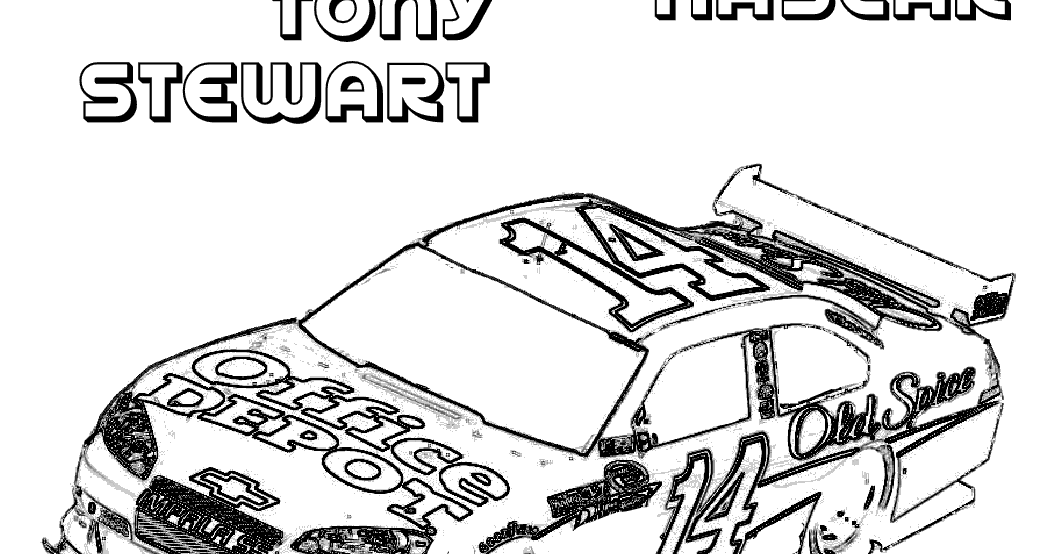 Car Coloring Pages Of NASCAR Tony Stewart 14 >> Disney Coloring Pages