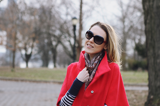 “Red, Stripes, Flares and Other All-Time Favorites” Outfit Post on “The Wind of Inspiration” Blog #twoi #twoistyle #style #fashion #personalstyle #fashionblog #fashionblogger #ootd #outfit #coats #flarejeans #red #stripes