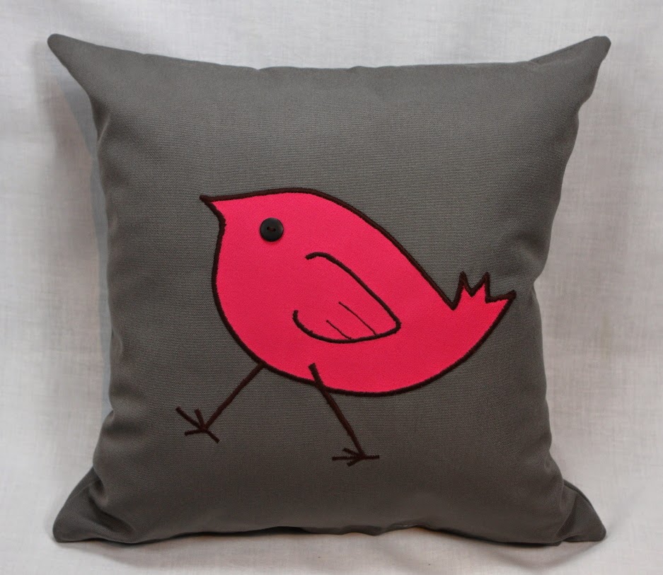 Textile and Decor: Pair of Gray Decorative Pillows with Hot Pink Bird Design made of indoor ...