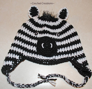 Crochet Zebra Child Ear flap hat