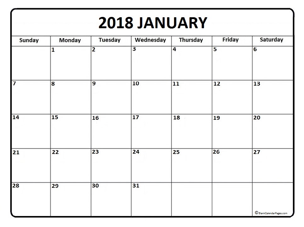 free january 2018 calendar template
