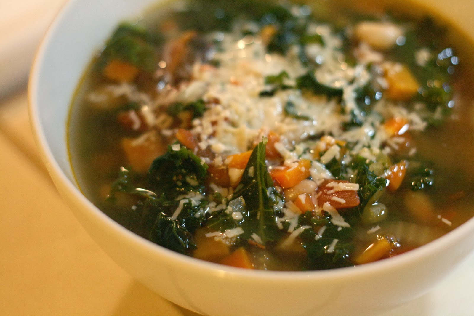 Laine's Recipe Box Quick Tomato, White Bean, Sweet Potato, and Kale Soup