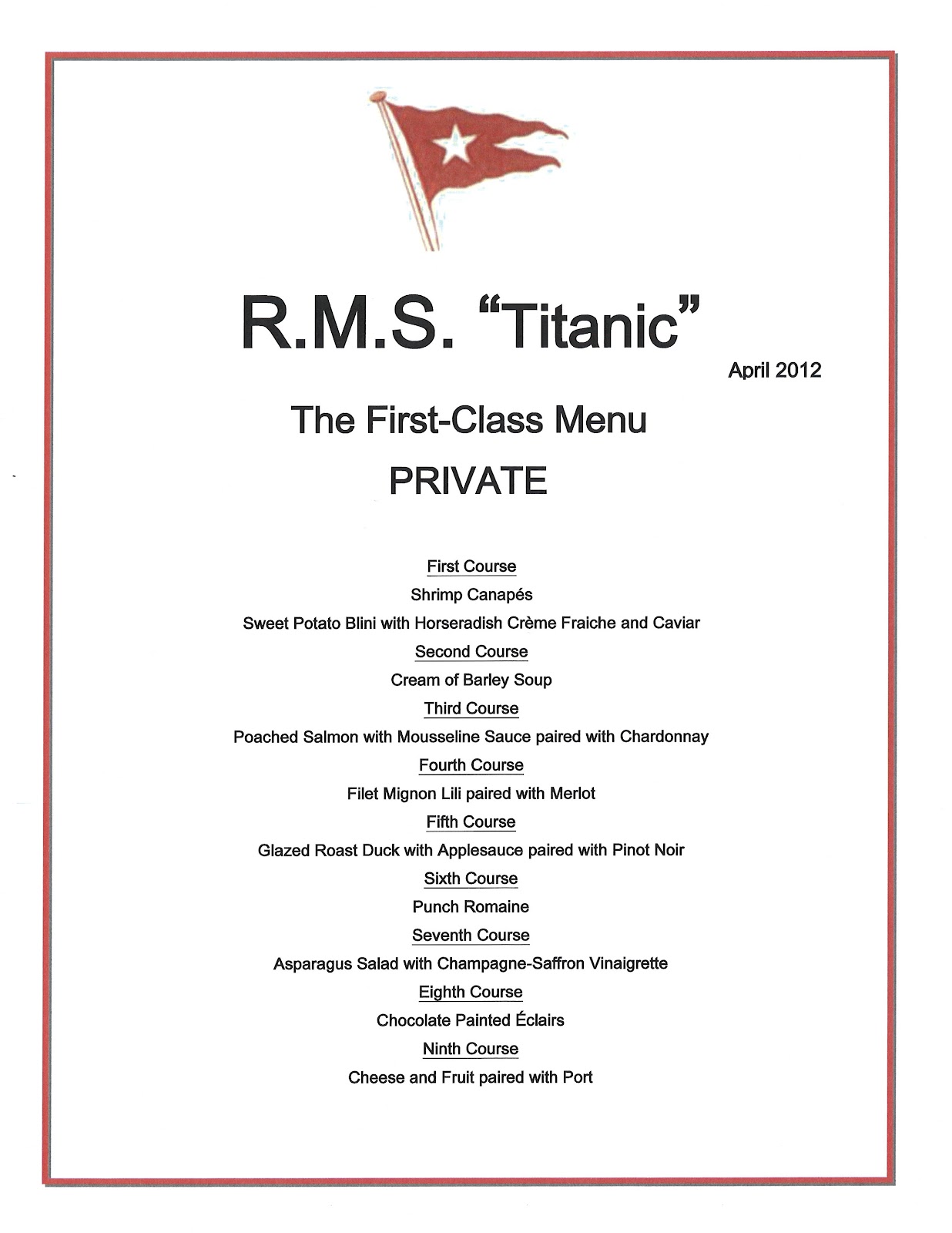 100th Anniversary Celebrating the Titanic Dinner and Tea