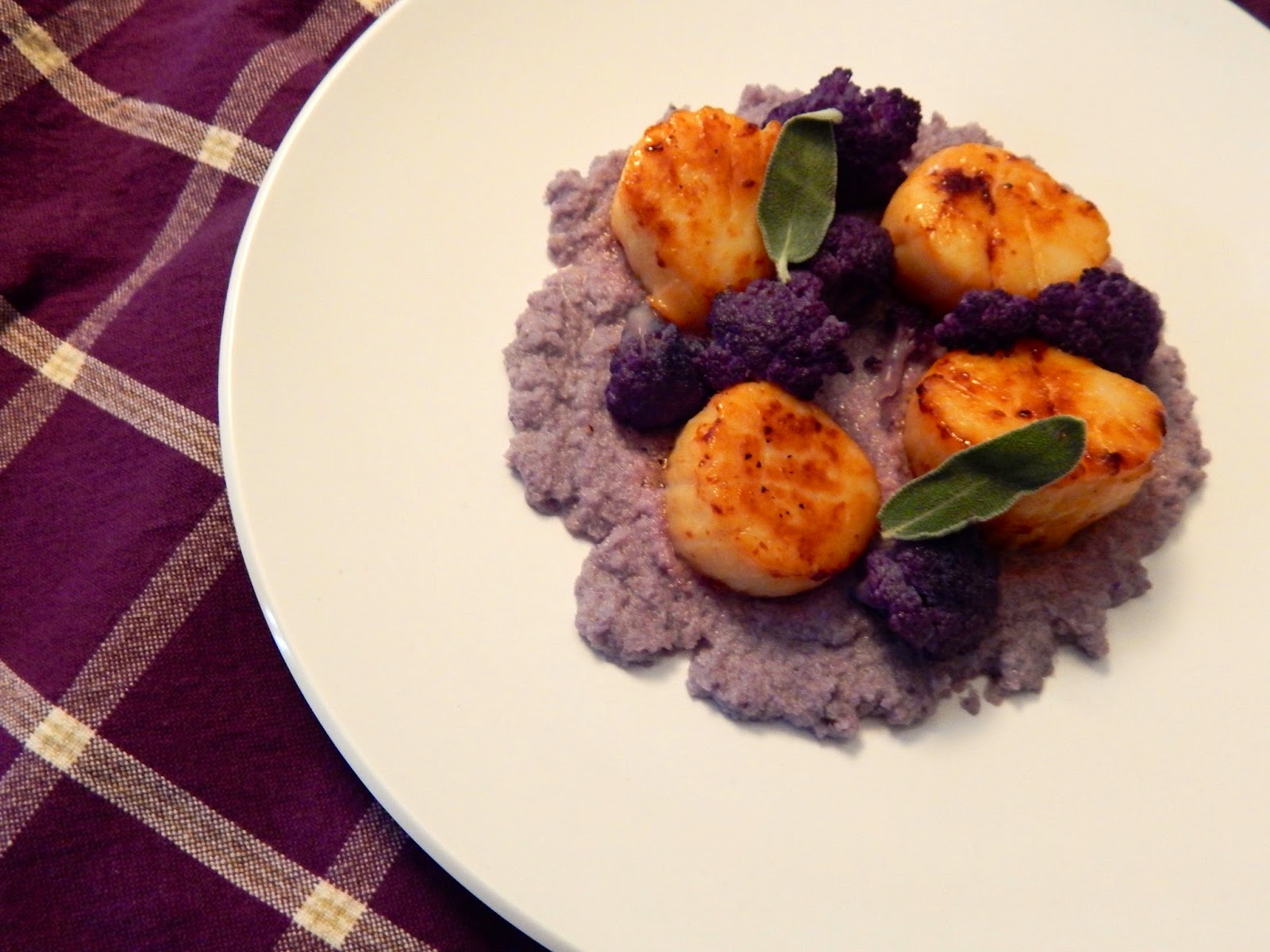 The Nerdy Chef Scallops with Purple Cauliflower and Sage Brown Butter