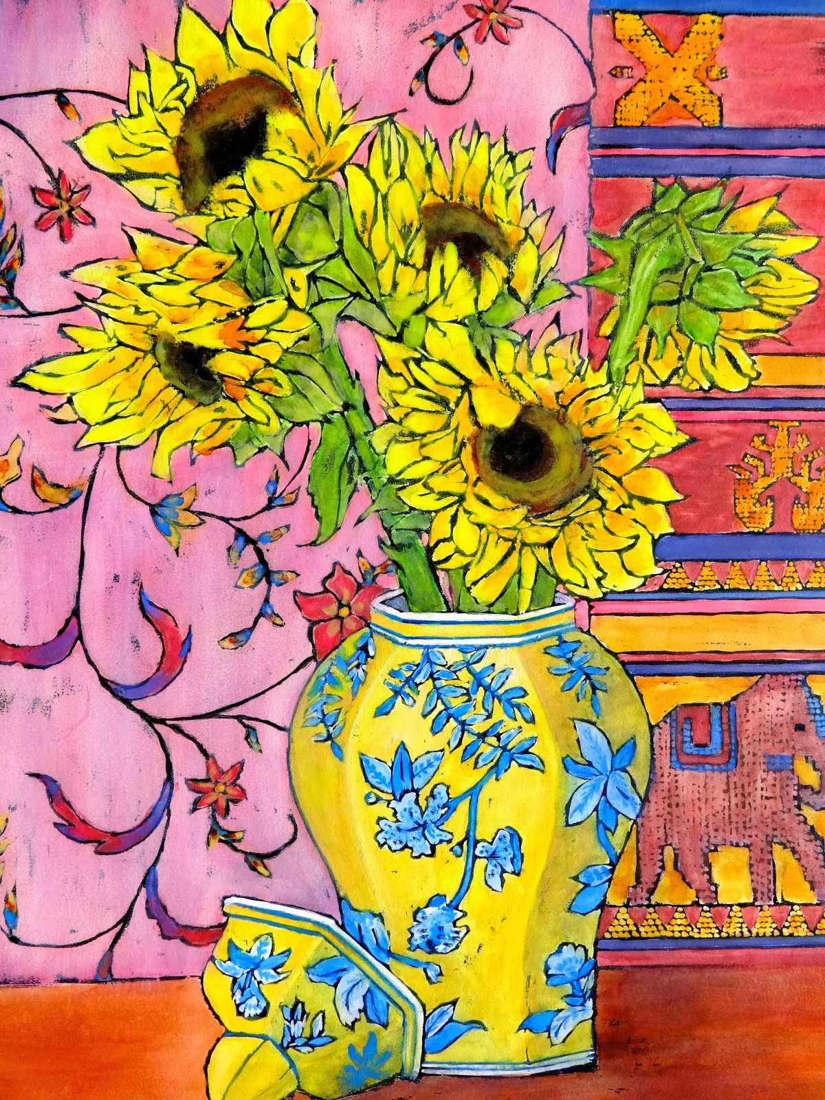 Sunflowers in Chinese Jar