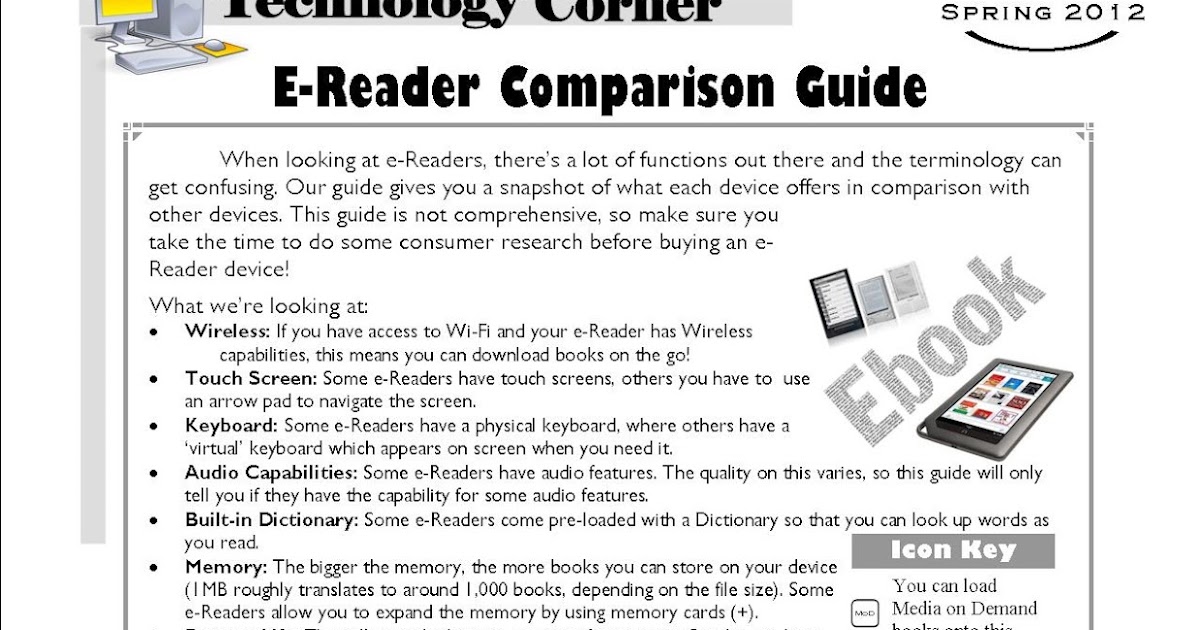 Richton Park Library Tech Blog eReader Comparison Chart Spring 2012