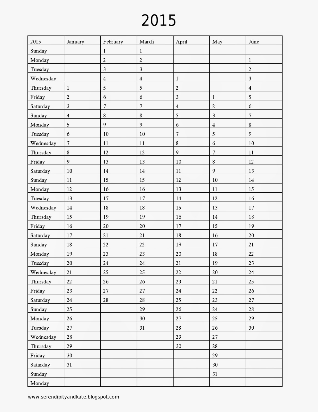 6 months calendar printable