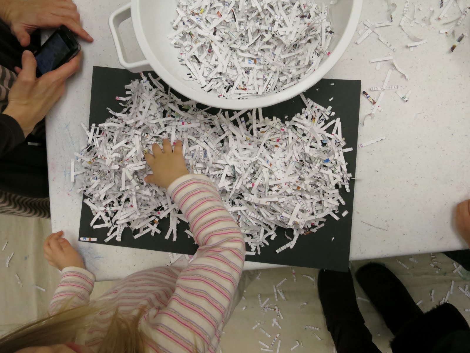 Toddler Art Class Shredded Paper Snow library makers