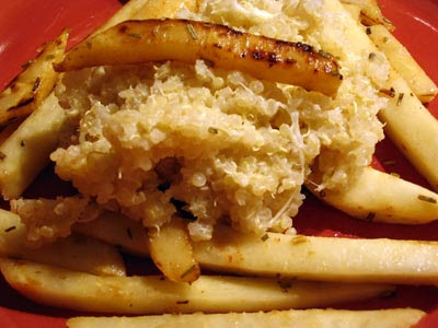 Parmesan Quinoa on Sautéed and Lemon-Braised Celery Root