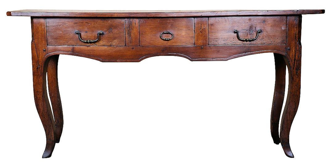 Lolo's French Bloguette: WEDNESDAY'S WORD OF THE WEEK: PIED DE BICHE Lovely Country French sofa table/console converted from an antique farm table. Circa 1870s. Cherry wood. The carved apron houses three drawers with bronze ... - Lolo's French Bloguette: WEDNESDAY'S WORD OF THE WEEK: PIED DE BICHE