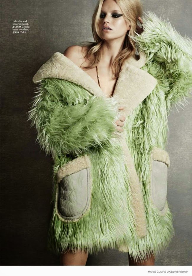 Marie Claire UK March 2015, Nadine Leopold Coach × Gary Baseman 2015 SS Mint Fur Coat Editorials