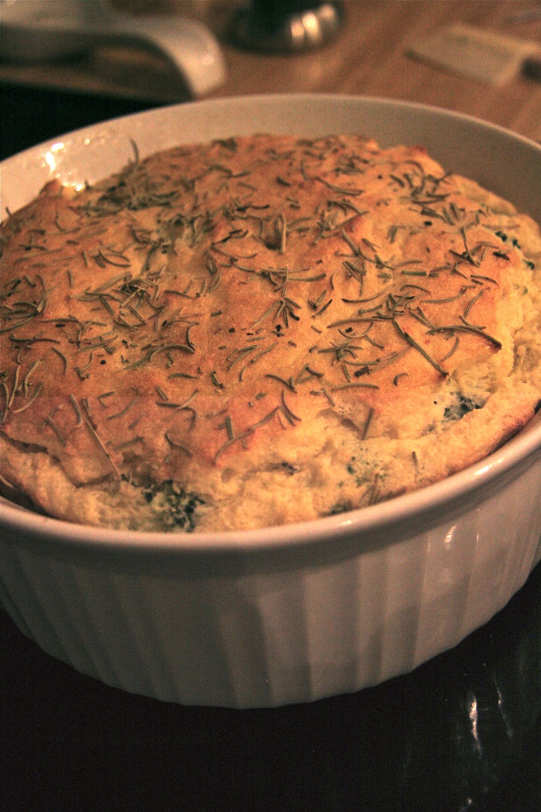 a kitchen table for two Healthy Broccoli & Goat Cheese Souffle