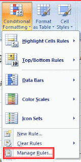 Manage Rules in Conditional Formatting Menu