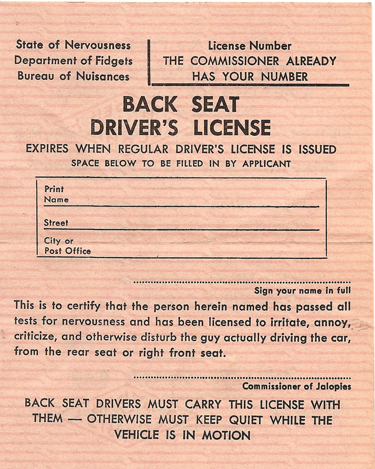 Free Printable Backseat Drivers License