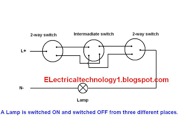 How to control One Lamp from three different places? (by using two, 2-Way switches and one intermediate switch) How to control One Lamp from three different places