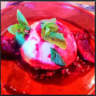 Panna cotta with seasonal fruit compote Panna cotta with seasonal fruit compote
