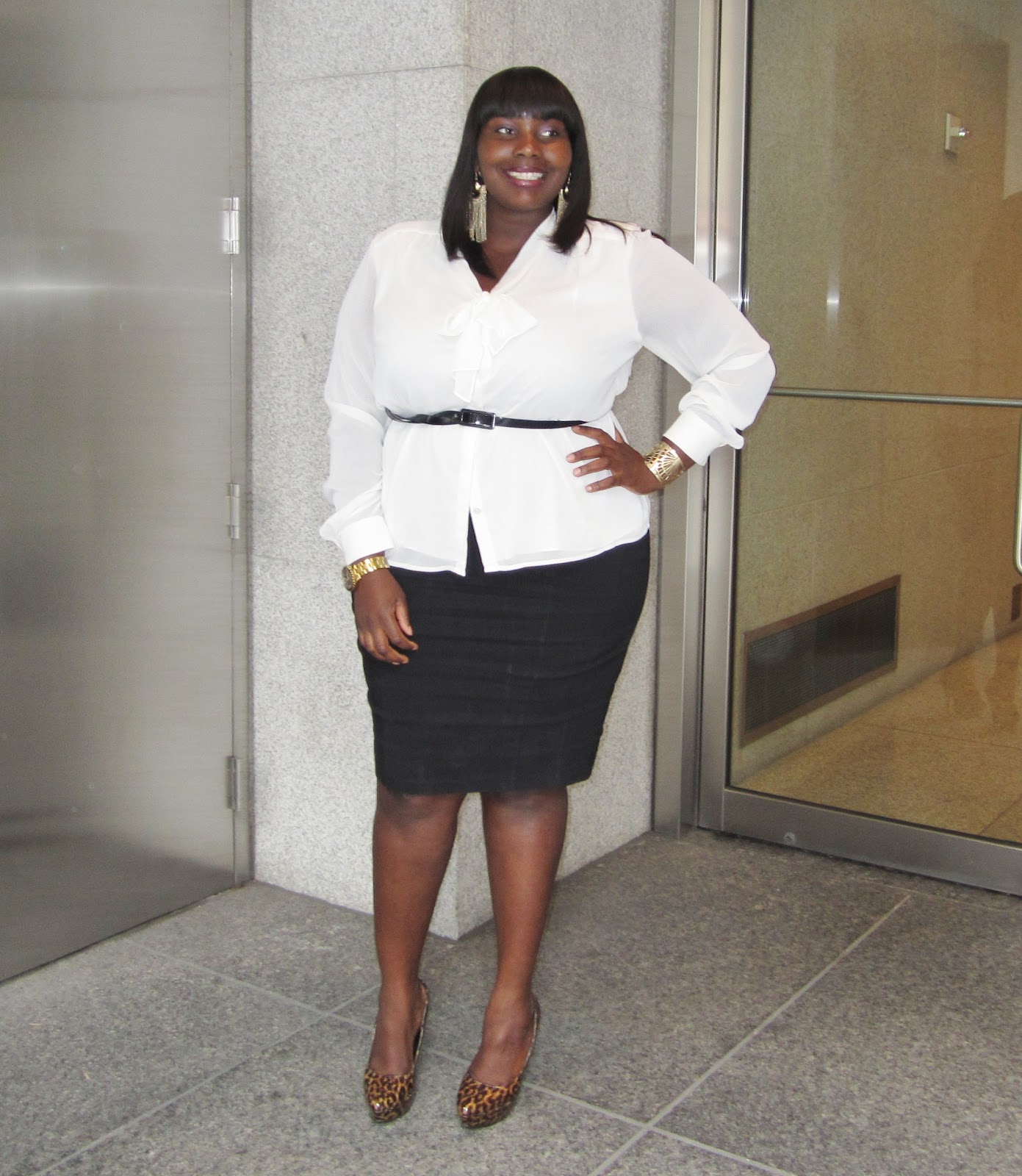 white blouse black skirt