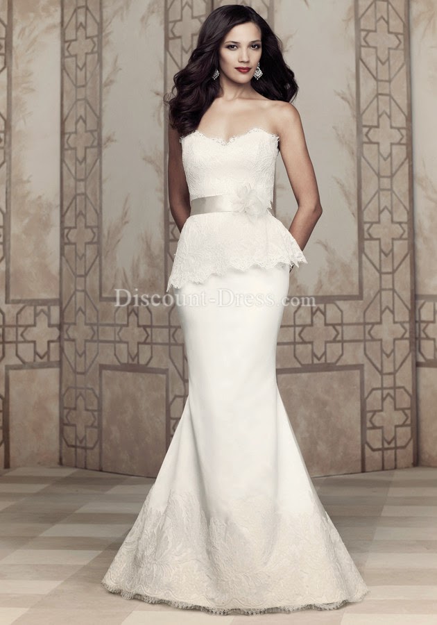  Satin & Lace Sweetheart Mermaid Floor Length Sleeveless Zipper Back Wedding Dress