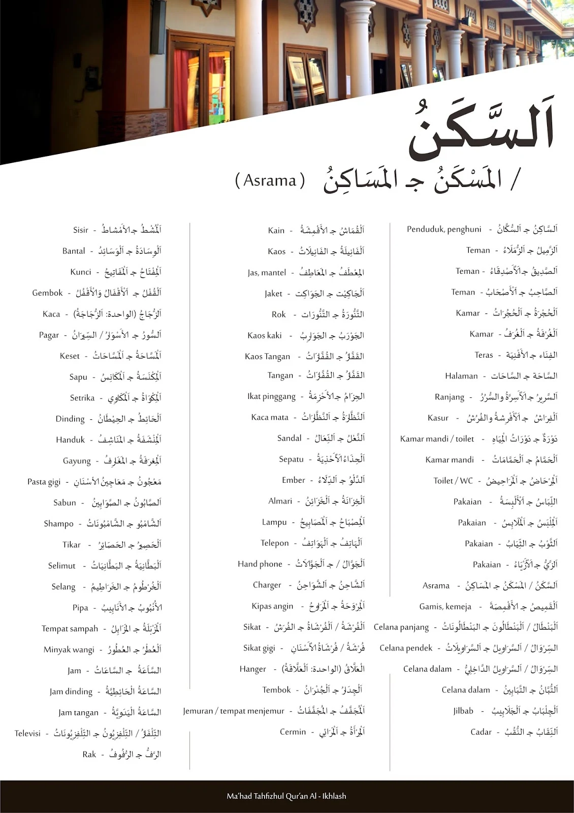 Mufrodat Bahasa Arab penggunaan dasar untuk pemula