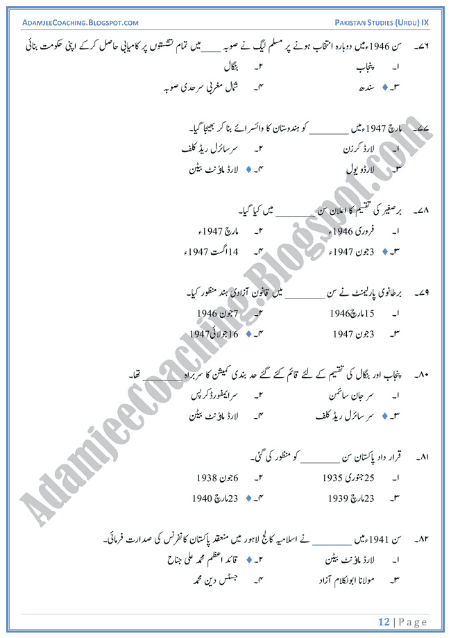 Making-of-Pakistan-MCQs-Pakistan-Studies-Urdu-IX