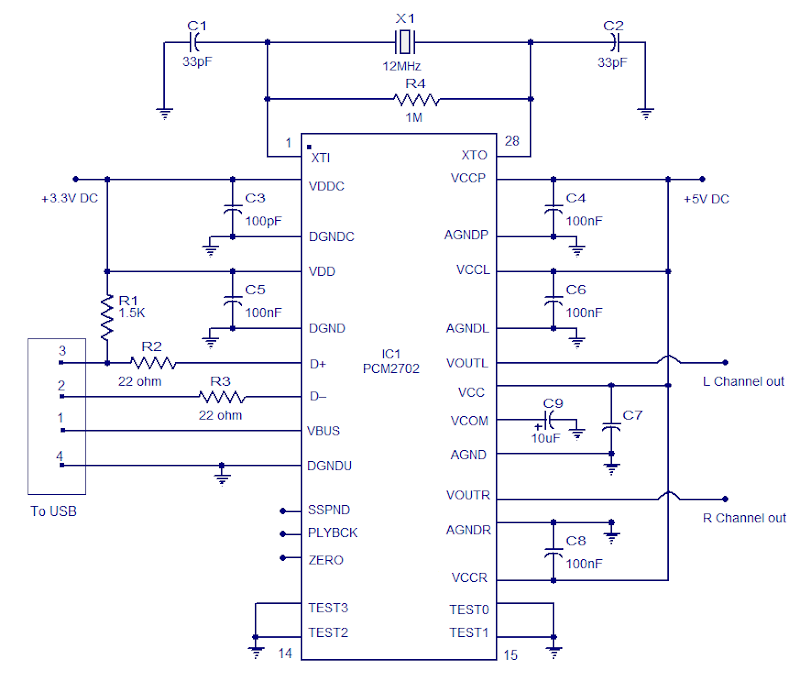 USB sound card with PCM 2702 audio wiring diagram