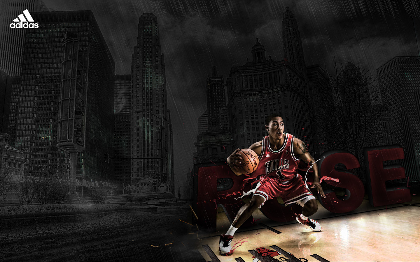 wallpaper of derrick rose standing in front of street and city in ...