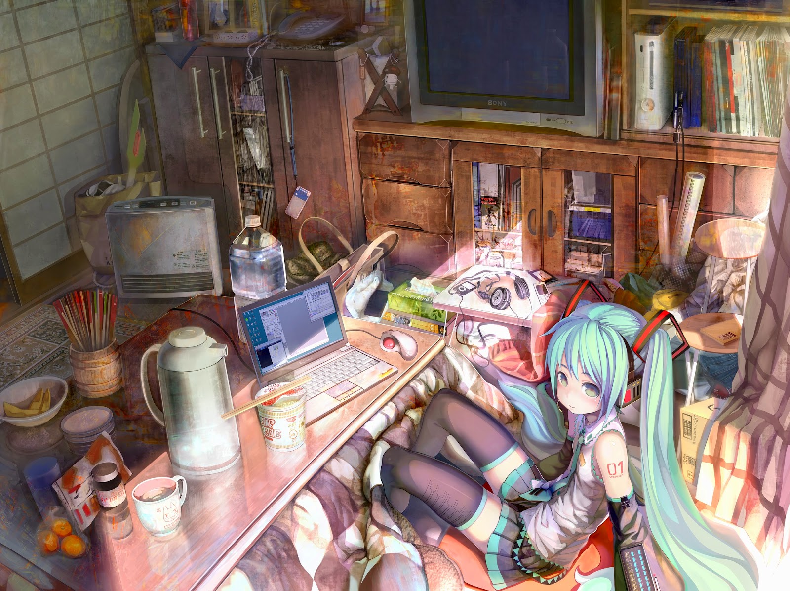 絵学動画 Shirakaba 部屋でくつろぐ初音ミク