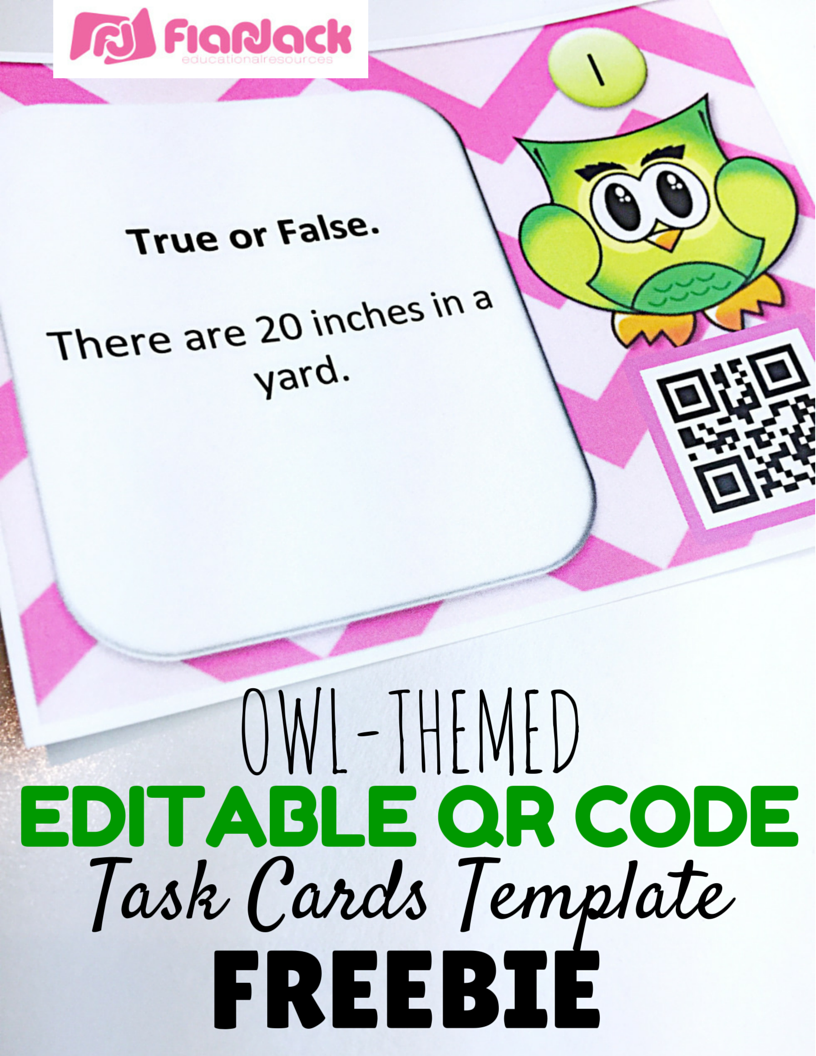 Flapjack Educational Resources Editable Owl Qr Code Task Cards Template Freebie Task Card Template 2