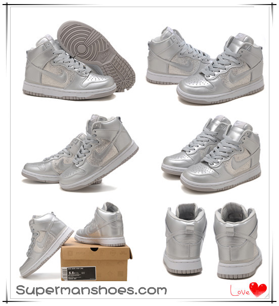 silver nike dunks high womens