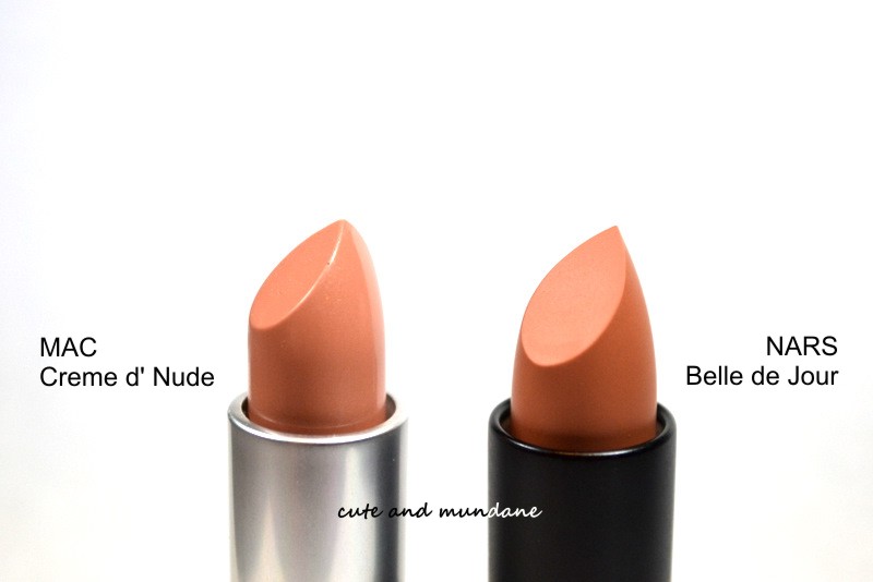 Two nudes: MAC Creme d'Nude and NARS Belle de Jour lipstick review.
