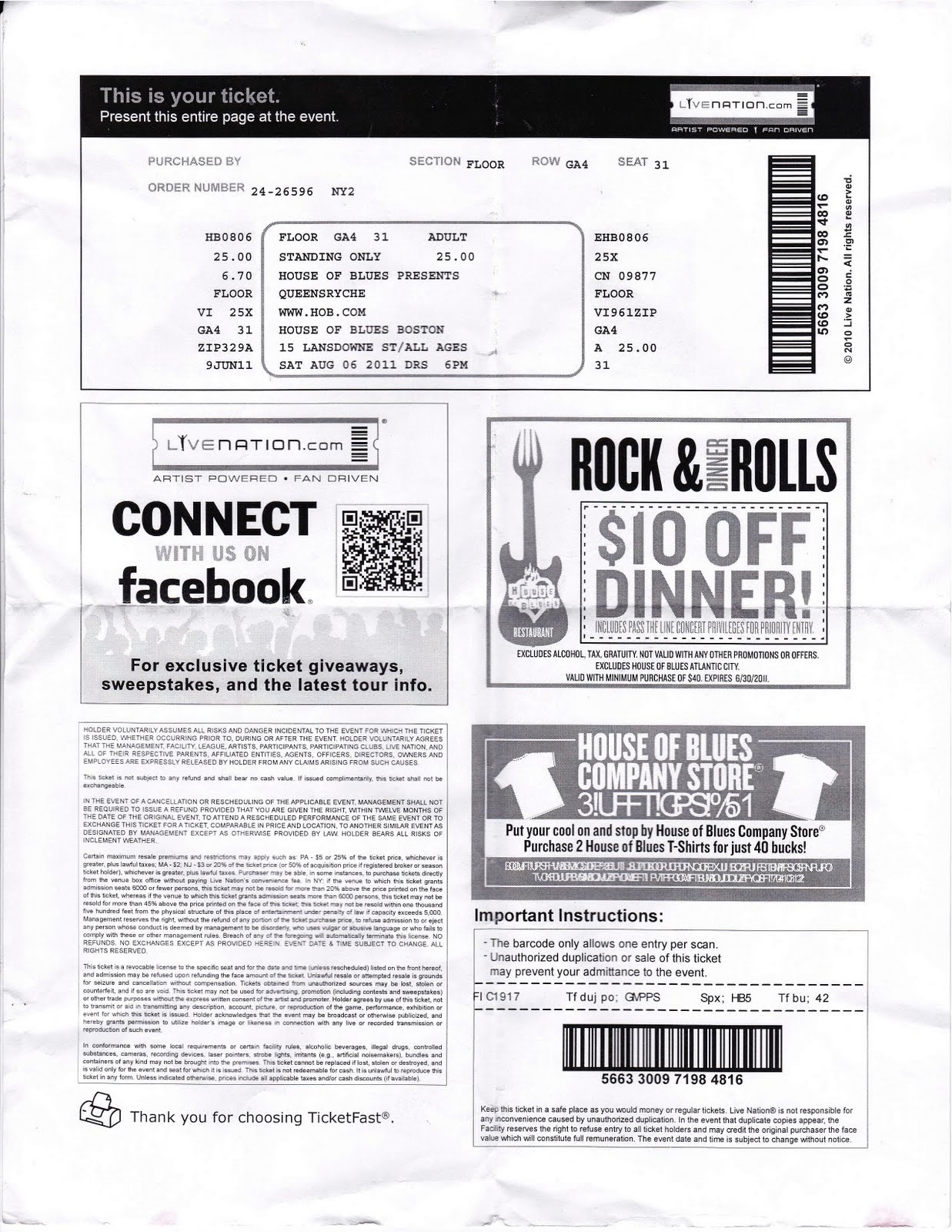 my life scanned: queensryche ticket (house of blues, boston, 10/26 my life scanned: queensryche ticket (house of blues, boston, 10/26
