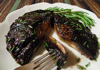 Grilled Portobello with Piece cut out on Fork