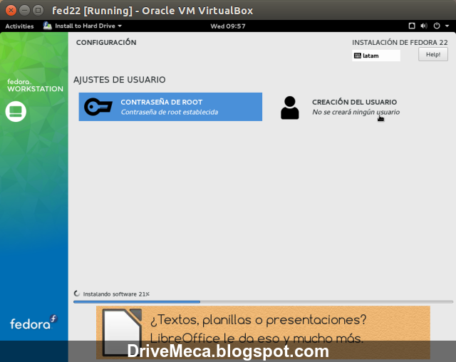 DriveMeca instalando Fedora Linux Workstation 22 paso a paso