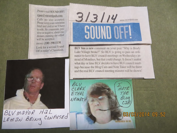 RC's Sound Off has helped expose the Brady Lake Village clerk gang's dirty tricks !