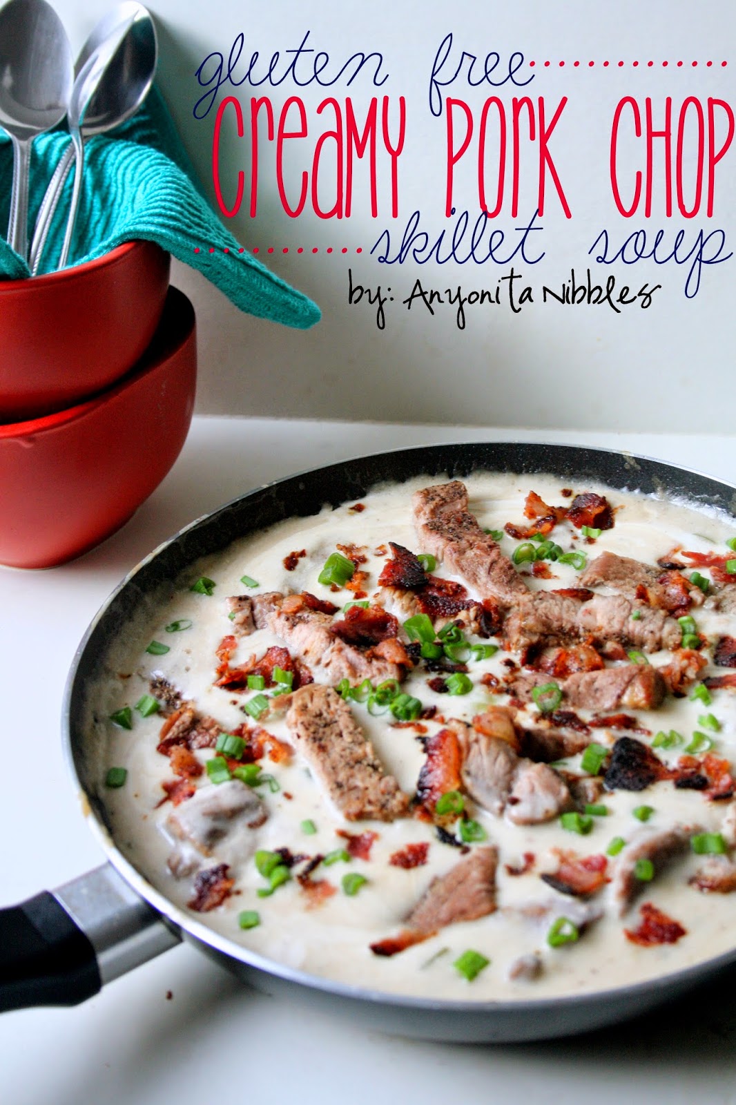 I love that she cooks the pork chops in two ways and uses bacon to make this light and creamy skillet soup.